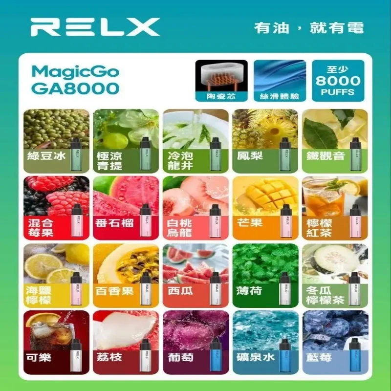 RELX GA 8000口一次性電子煙｜悅刻拋棄式8000口｜免充電